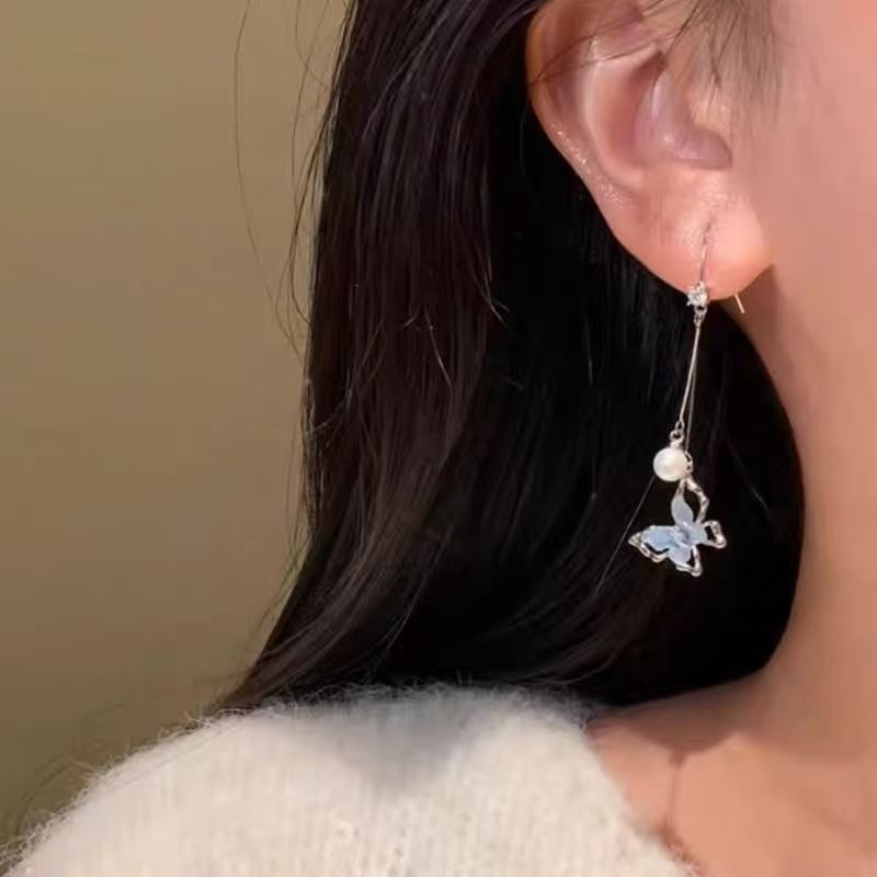 Dangle Faux Pearl Butterfly Earring Alloy