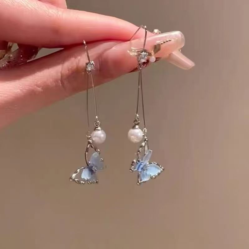 Dangle Faux Pearl Butterfly Earring Alloy