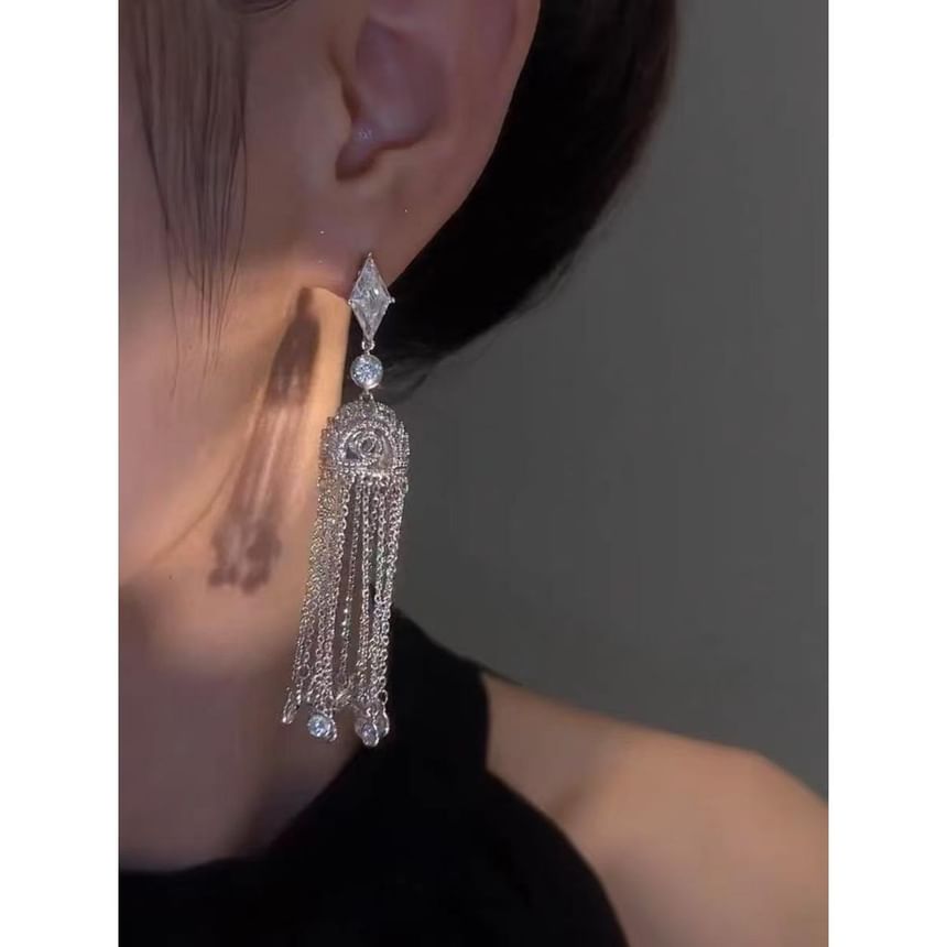 Earring Alloy Fringed Rhinestone
