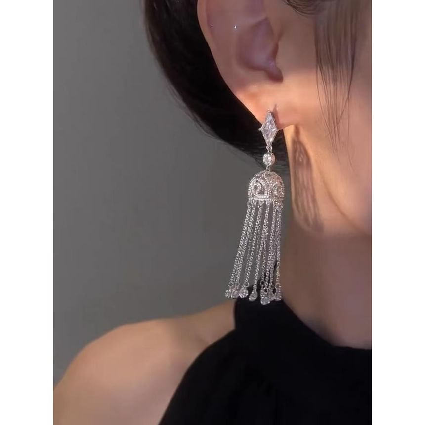 Earring Alloy Fringed Rhinestone