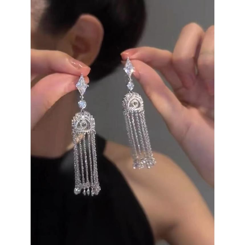 Earring Alloy Fringed Rhinestone