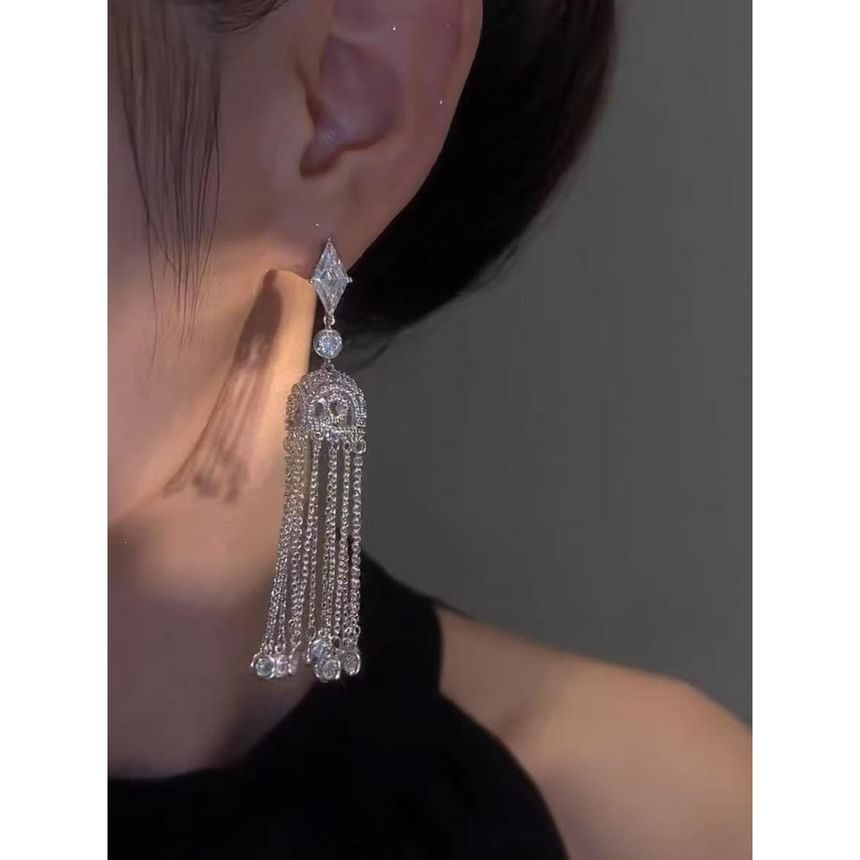 Earring Alloy Fringed Rhinestone
