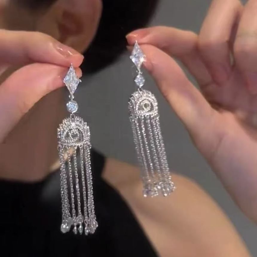 Earring Alloy Fringed Rhinestone
