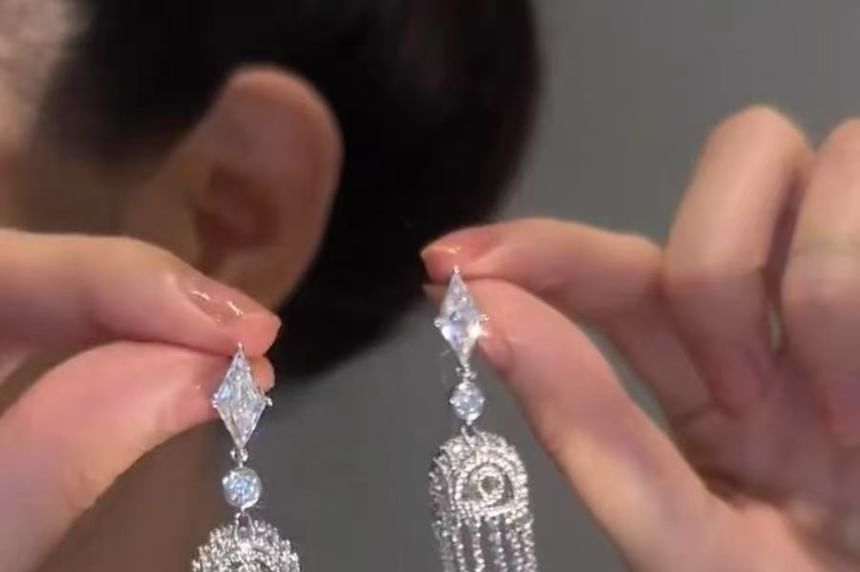 Earring Alloy Fringed Rhinestone