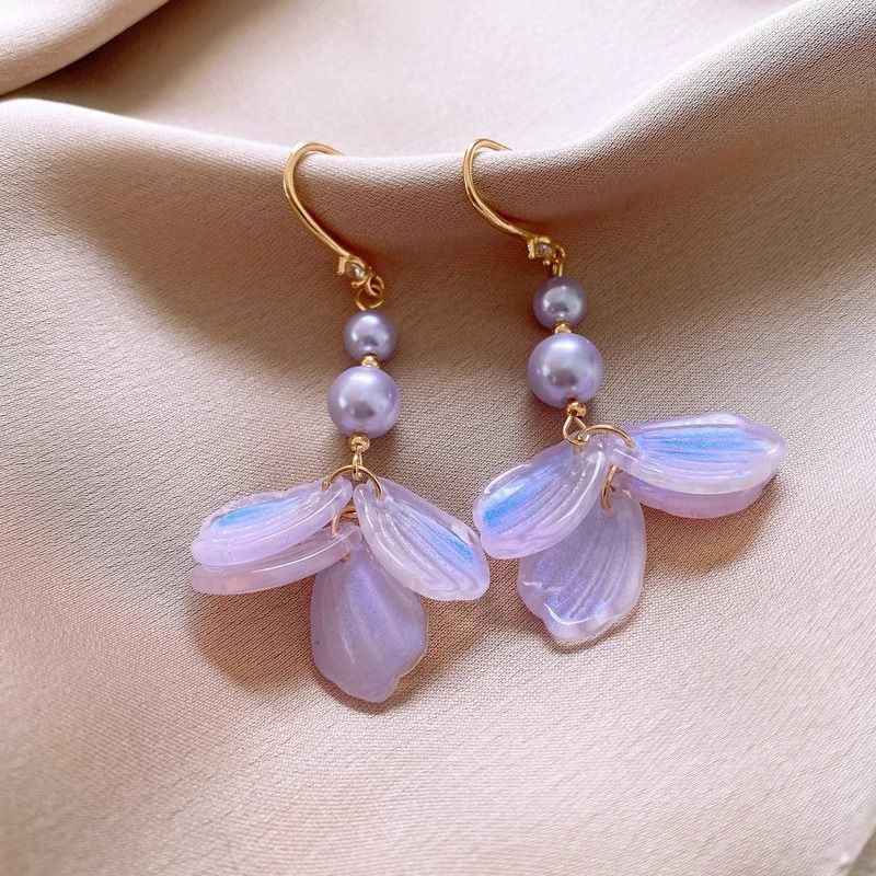 Faux Pearl Earring Dangle Petal Alloy