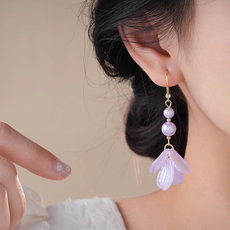 Faux Pearl Earring Dangle Petal Alloy
