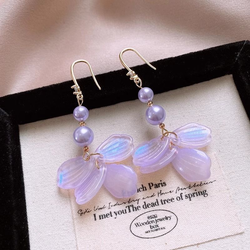 Faux Pearl Earring Dangle Petal Alloy