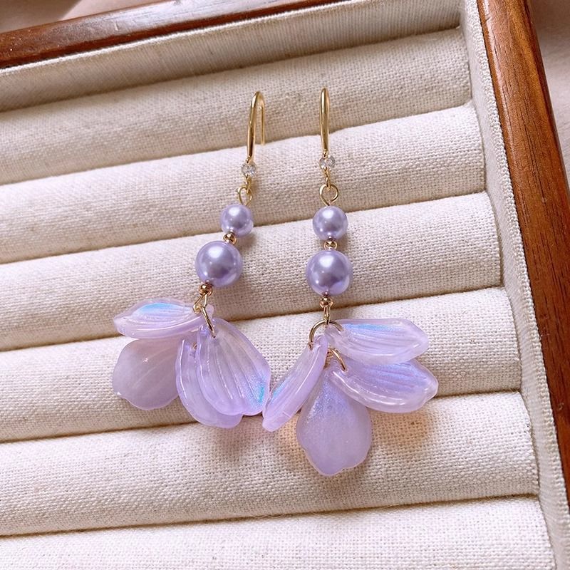 Faux Pearl Earring Dangle Petal Alloy