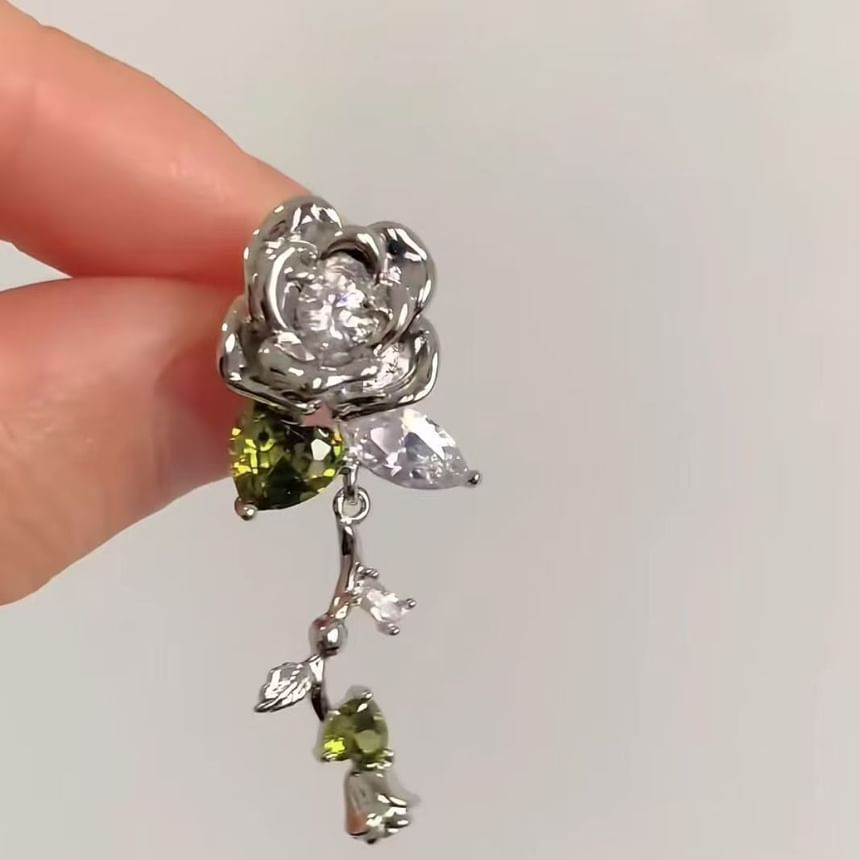 Earring Alloy Floral Dangle Rhinestone