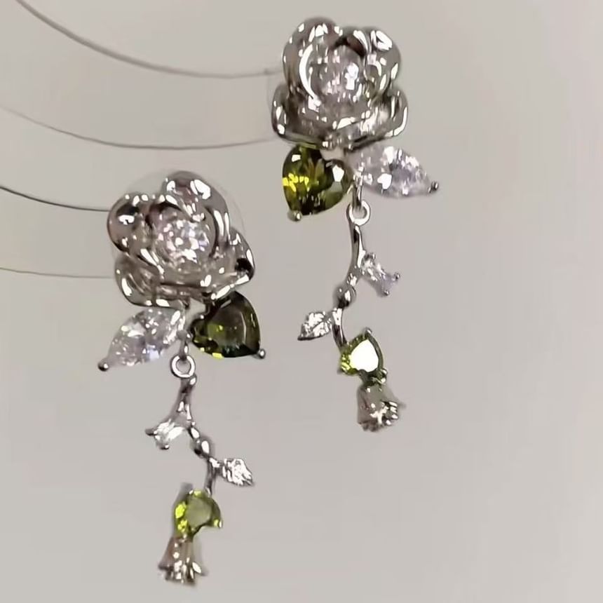 Earring Alloy Floral Dangle Rhinestone
