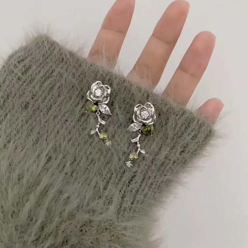 Earring Alloy Floral Dangle Rhinestone