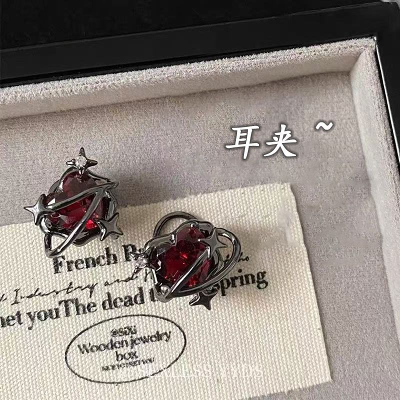 Ear Heart Alloy Cuff Stud Faux Crystal