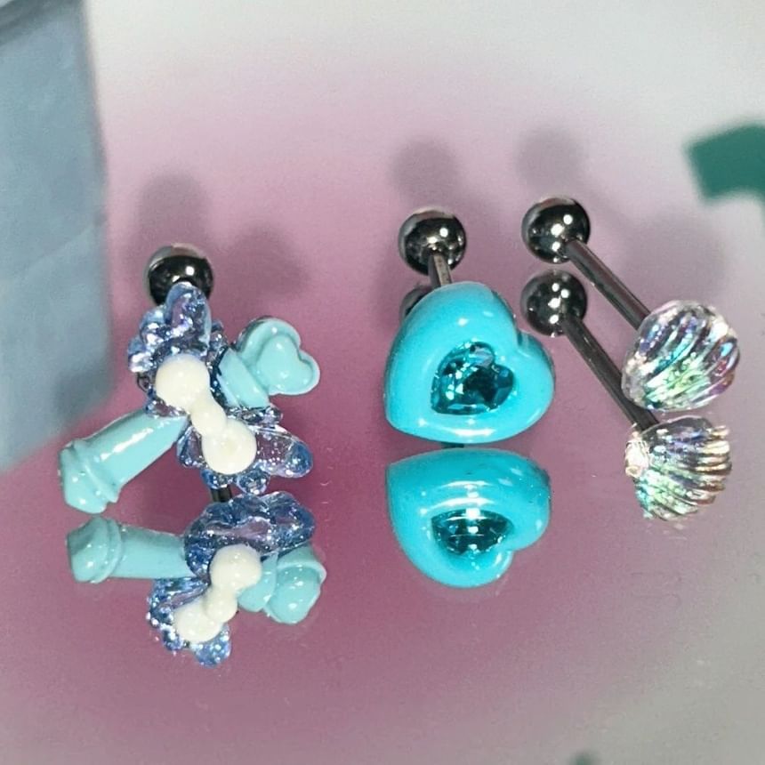 Stud / Alloy Wand Shell Heart Earring 3: of Rhinestone Set