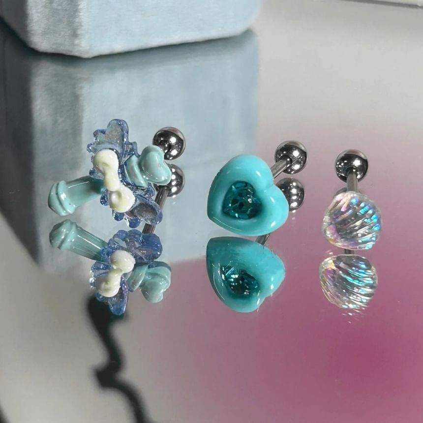 Stud / Alloy Wand Shell Heart Earring 3: of Rhinestone Set