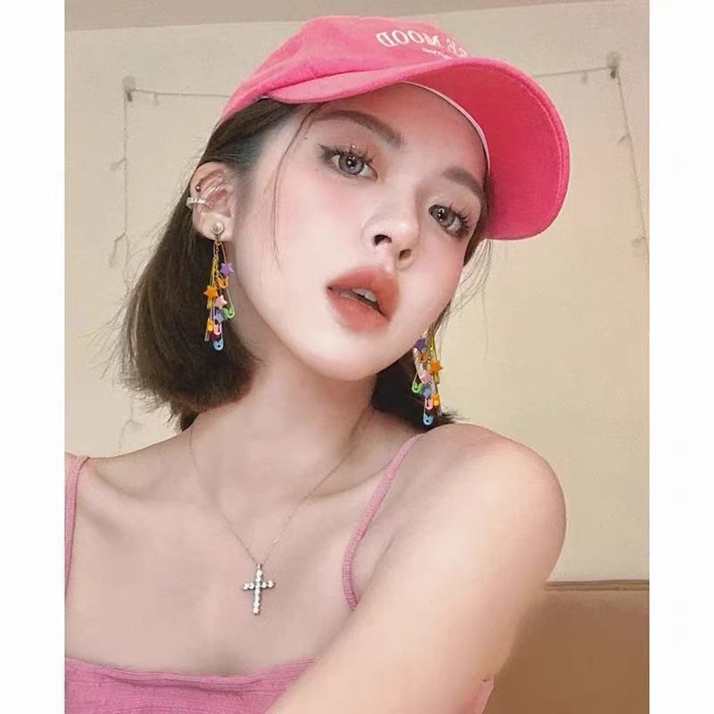 Chandelier Pin Earring Safety Star Faux Pearl Alloy