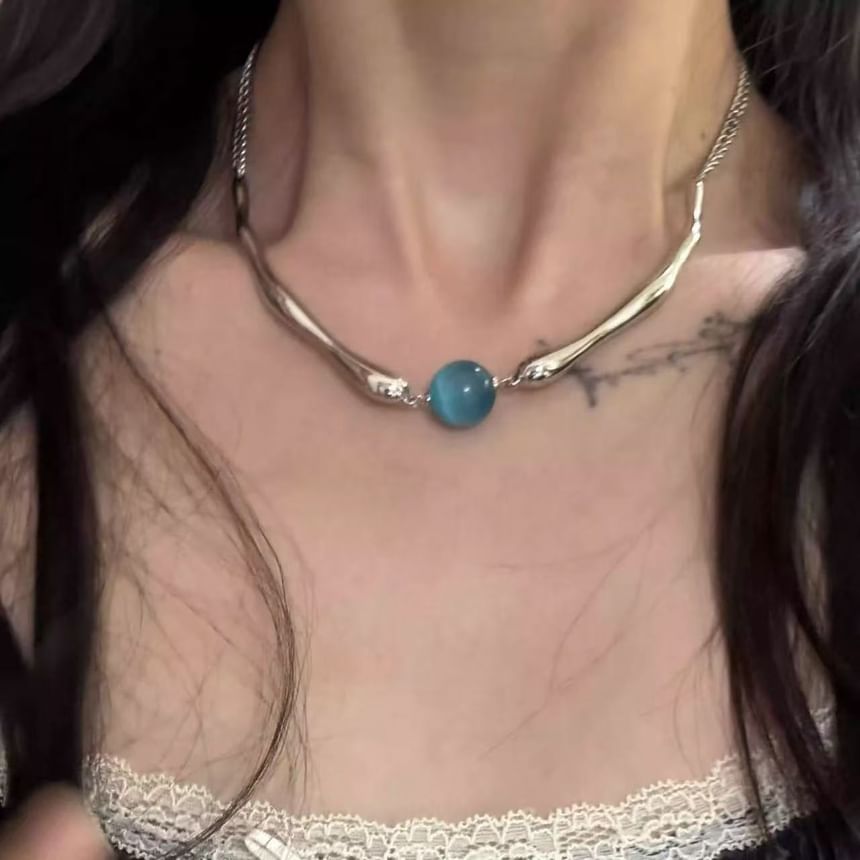 Stone Eye Faux Alloy Bead Choker Cat