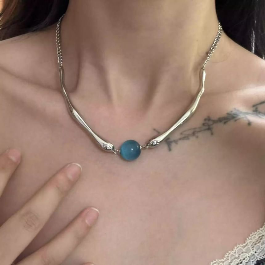 Stone Eye Faux Alloy Bead Choker Cat