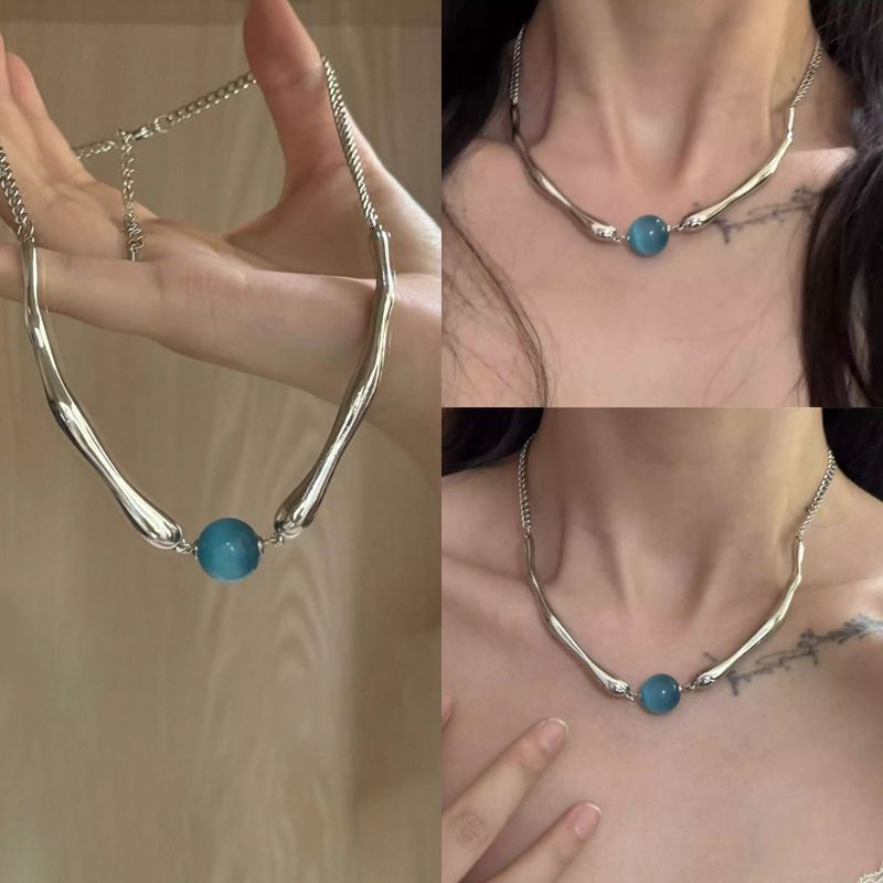 Stone Eye Faux Alloy Bead Choker Cat