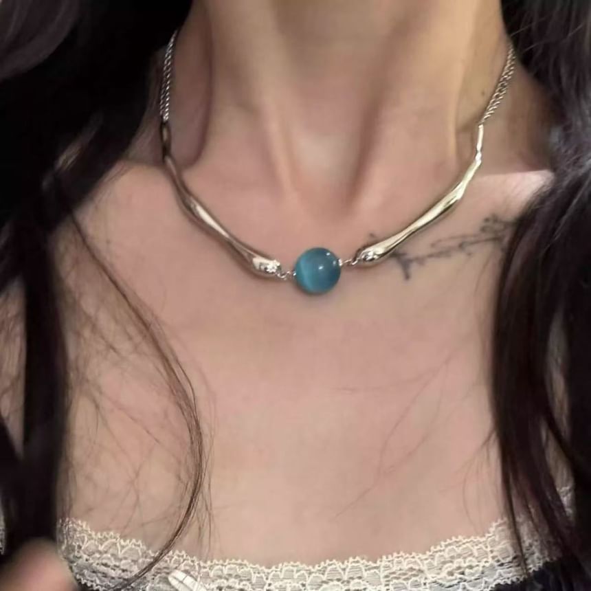 Stone Eye Faux Alloy Bead Choker Cat