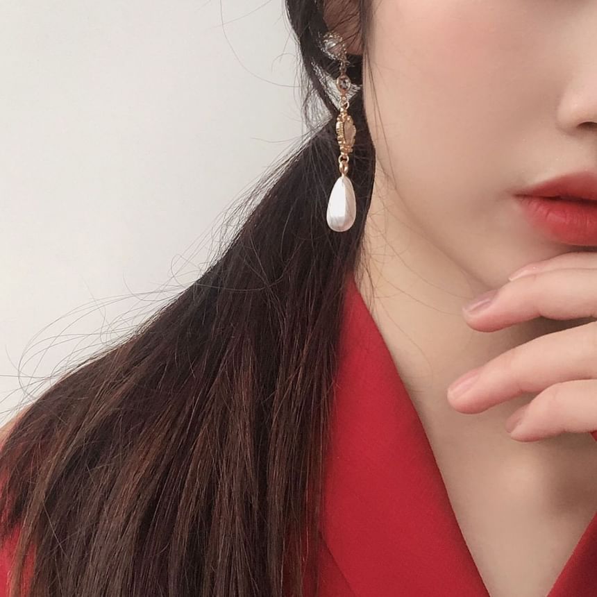 Earring Heart Alloy Dangle Pearl Rhinestone Faux