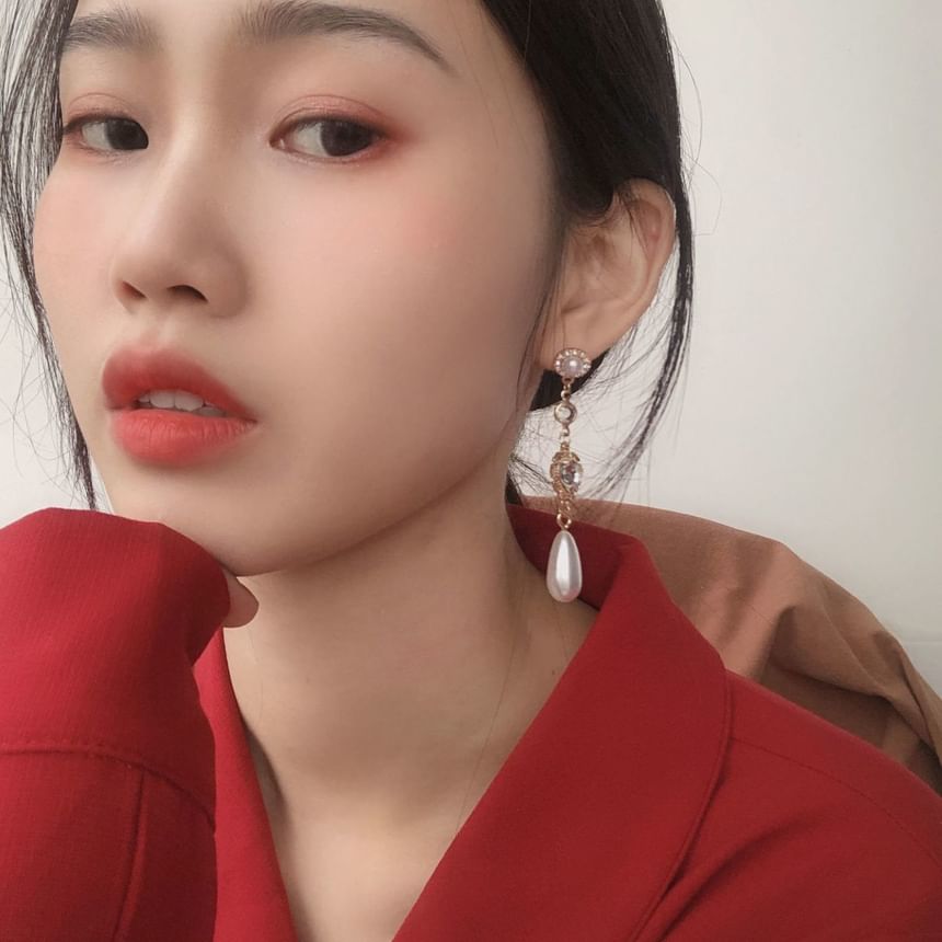 Earring Heart Alloy Dangle Pearl Rhinestone Faux