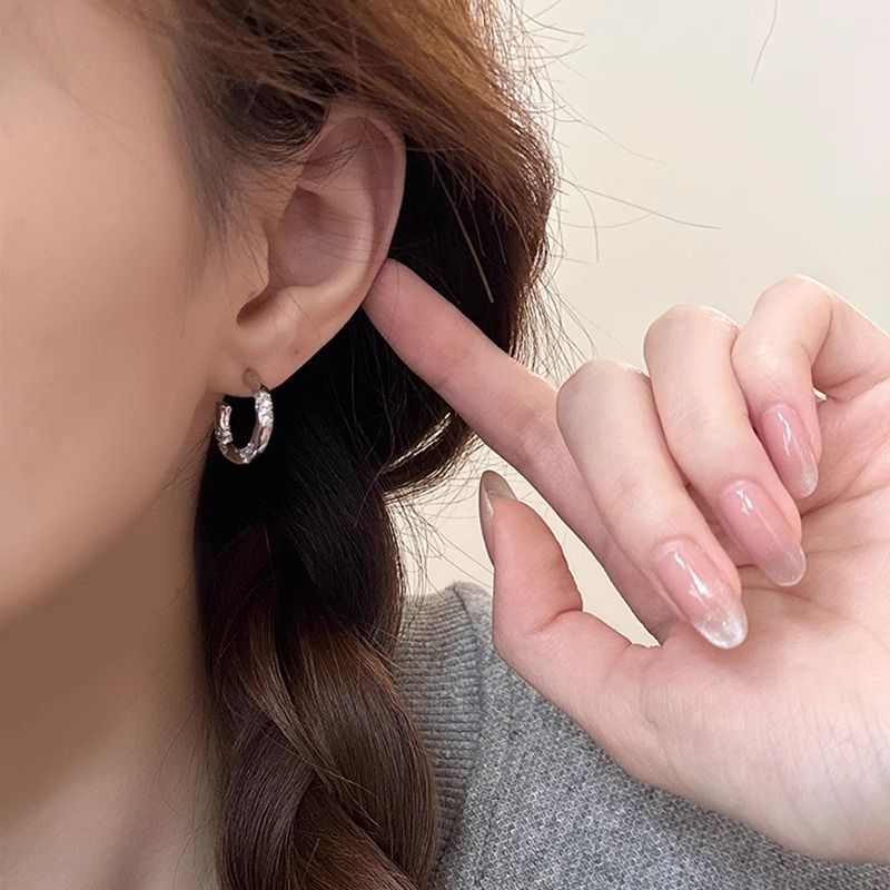 Hoop Earring Open Rhinestone Alloy