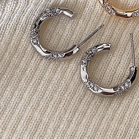 Hoop Earring Open Rhinestone Alloy