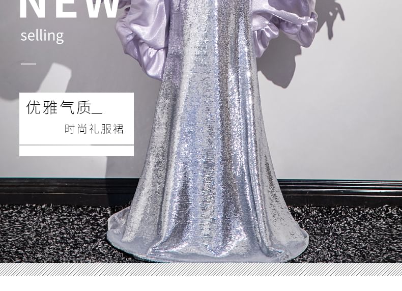 Glitter Mermaid Lace Evening Gown Strapless Trim