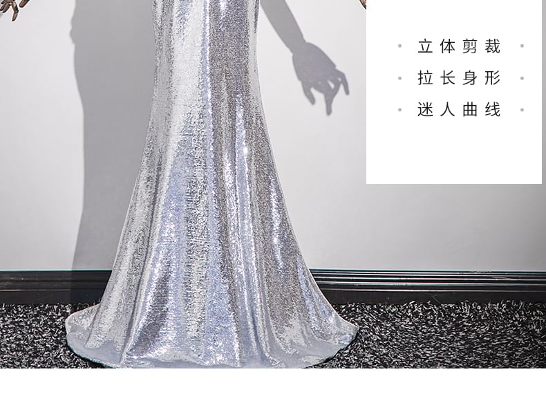 Glitter Mermaid Lace Evening Gown Strapless Trim