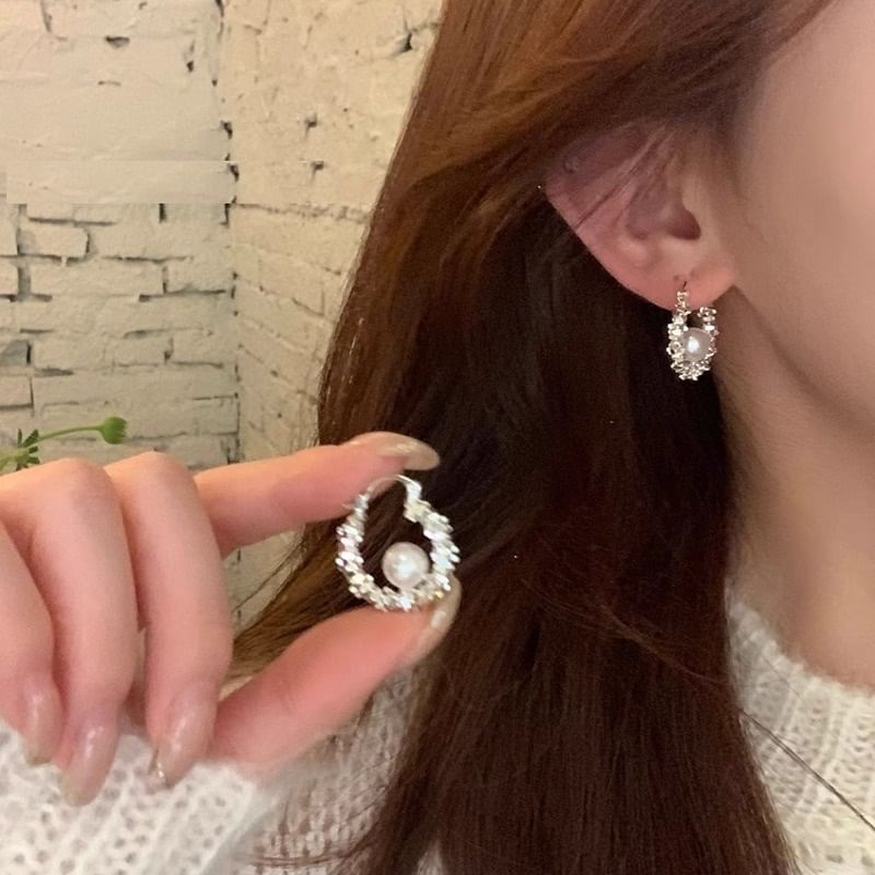 Beaded Faux Pearl Hoop Earring