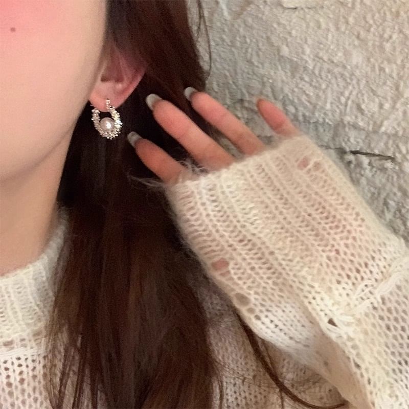 Beaded Faux Pearl Hoop Earring