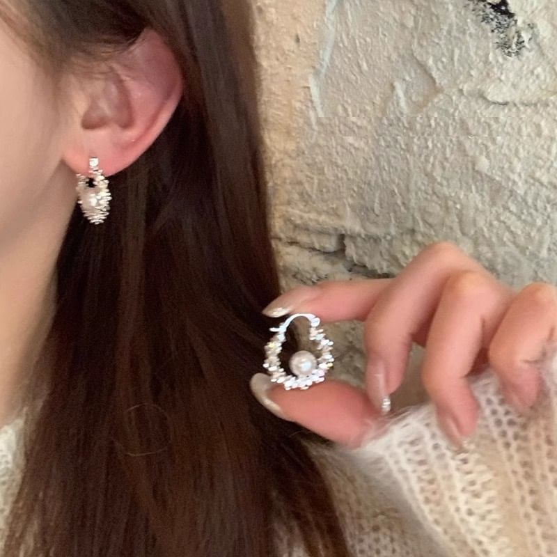 Beaded Faux Pearl Hoop Earring