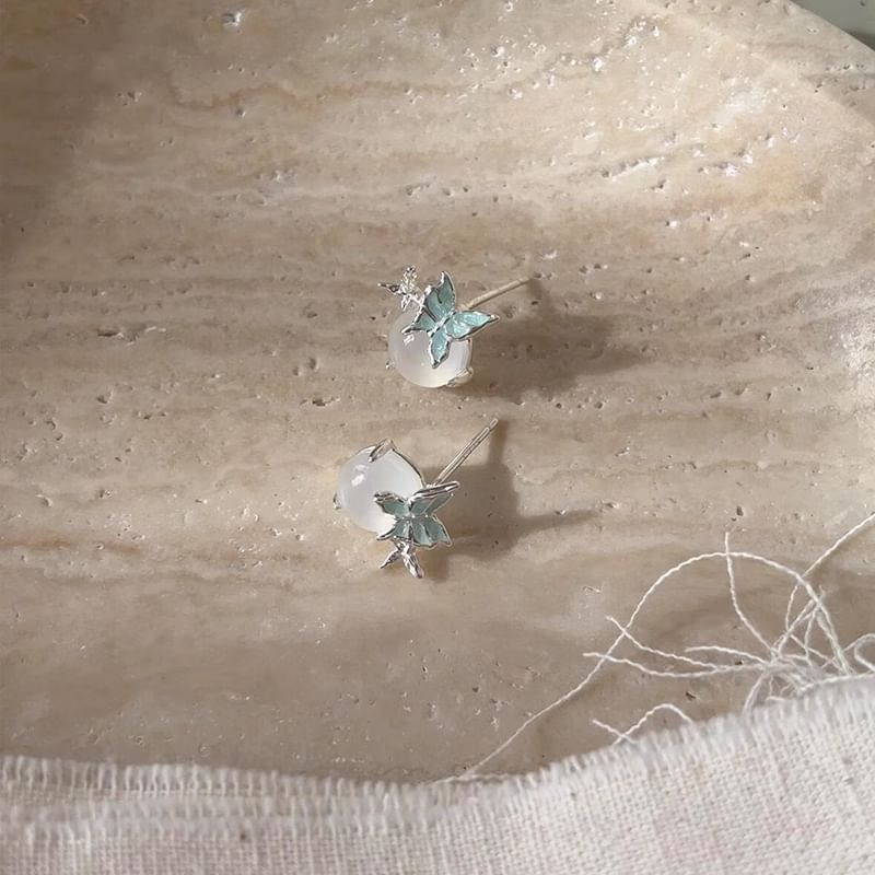 Earring Butterfly Enamel Cabochon Stud