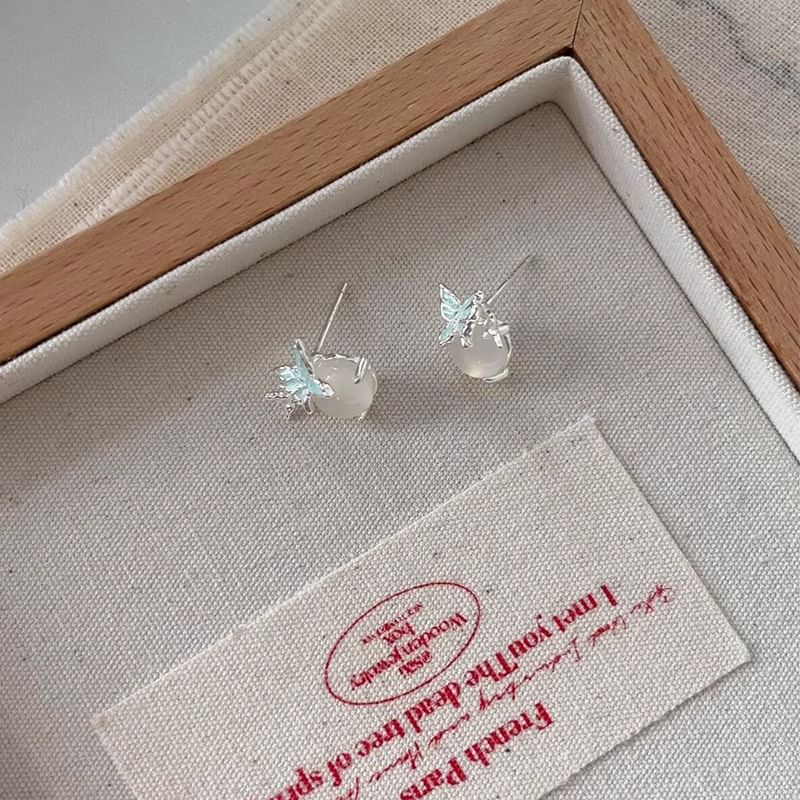 Earring Butterfly Enamel Cabochon Stud