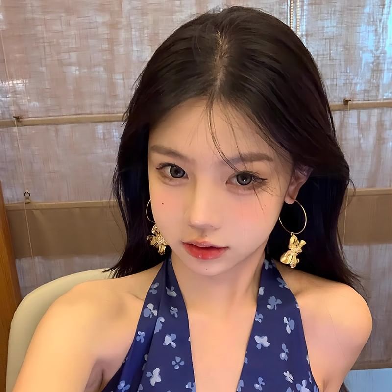 Hoop Drop Flower Earring