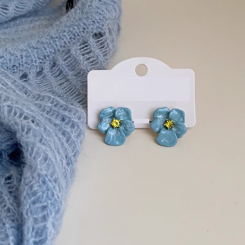 Rhinestone Enamel Flower Earring Stud