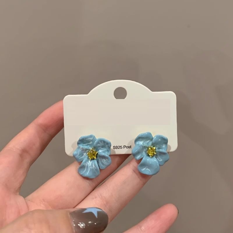 Rhinestone Enamel Flower Earring Stud