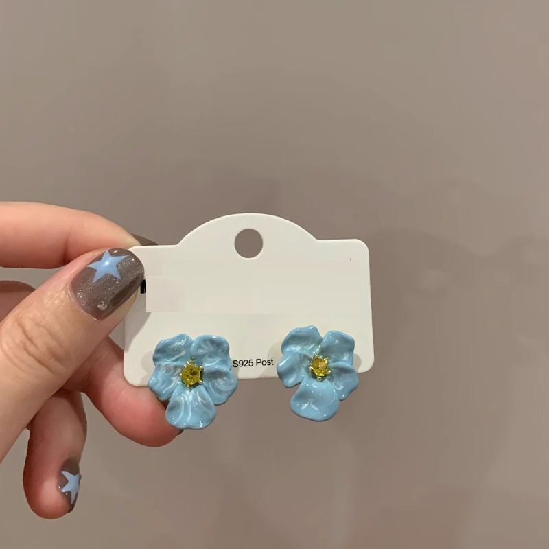 Rhinestone Enamel Flower Earring Stud