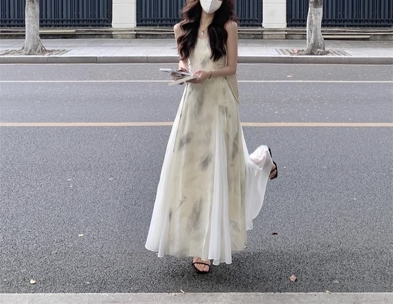 Midi Dress Print A-Line Strap Spaghetti