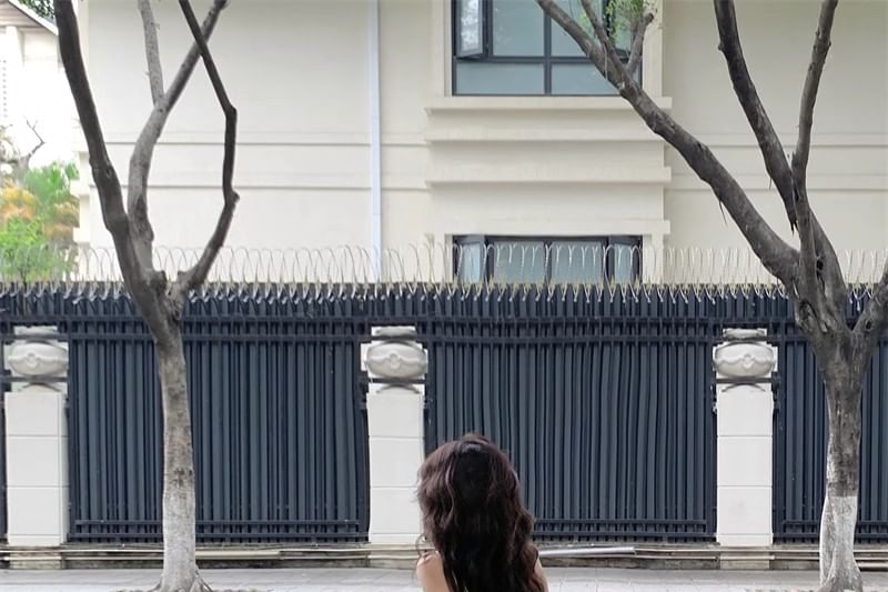 Midi Dress Print A-Line Strap Spaghetti