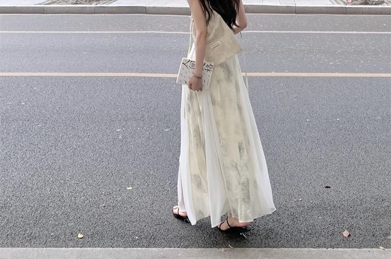 Midi Dress Print A-Line Strap Spaghetti