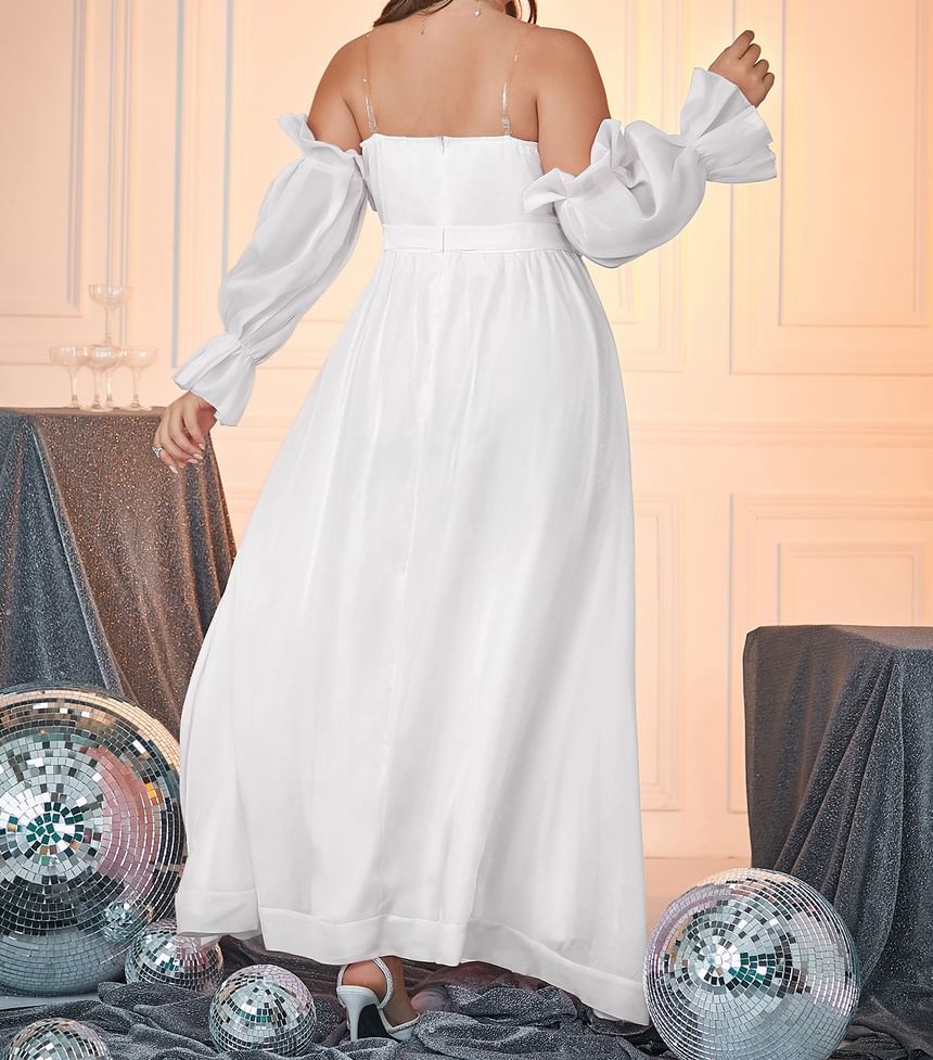 Gown Evening Plus A-Line Plain Puff-Sleeve Off-Shoulder Size