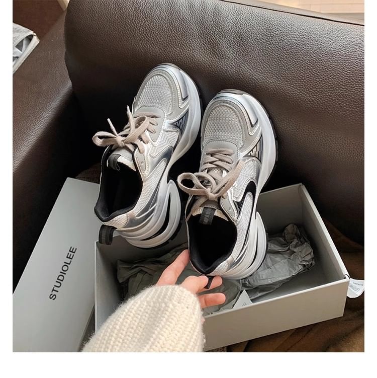 Striped Lace-Up Platform Sneakers