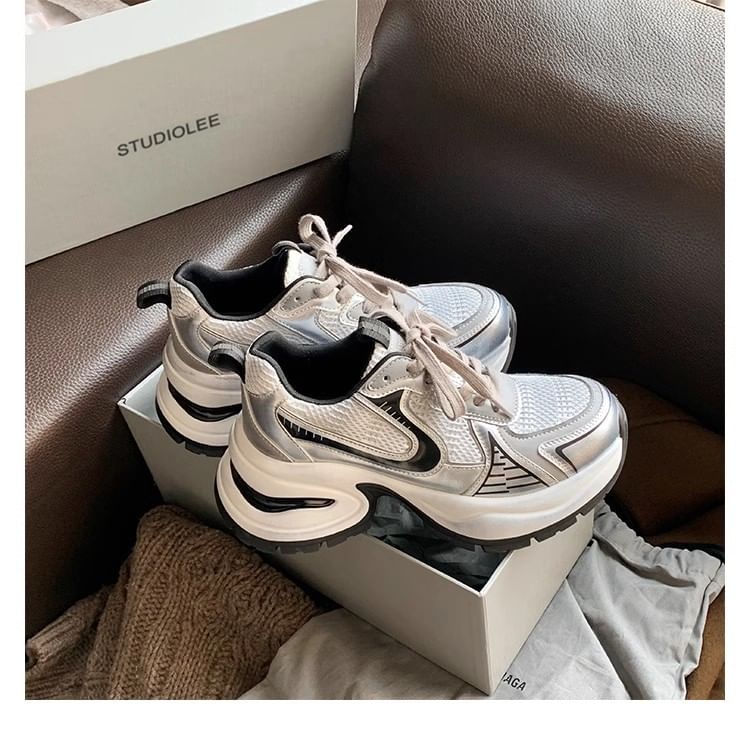 Striped Lace-Up Platform Sneakers