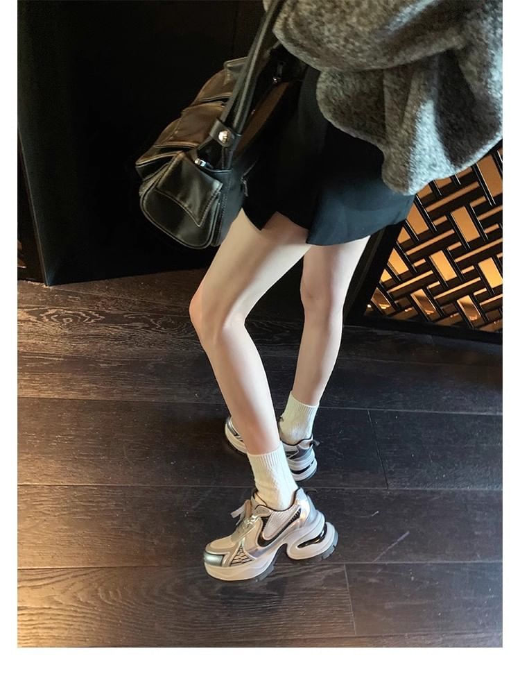 Striped Lace-Up Platform Sneakers