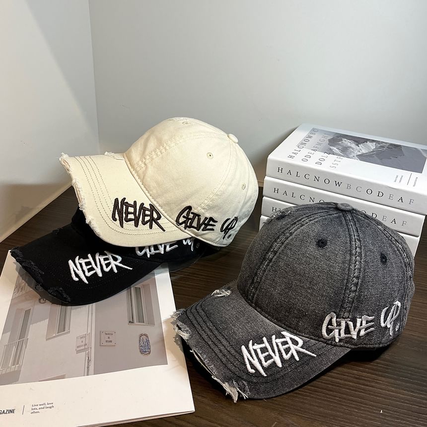 Lettering Embroidered Baseball Distressed Cap