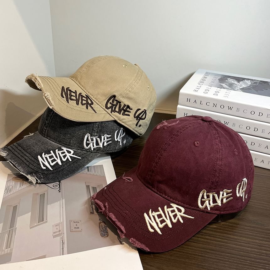 Lettering Embroidered Baseball Distressed Cap