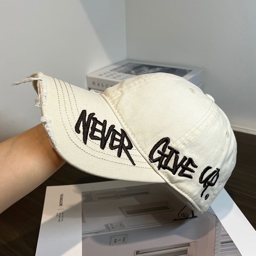 Lettering Embroidered Baseball Distressed Cap