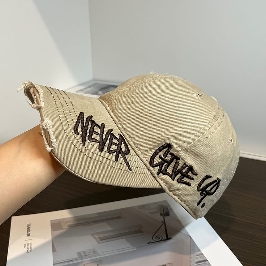 Lettering Embroidered Baseball Distressed Cap