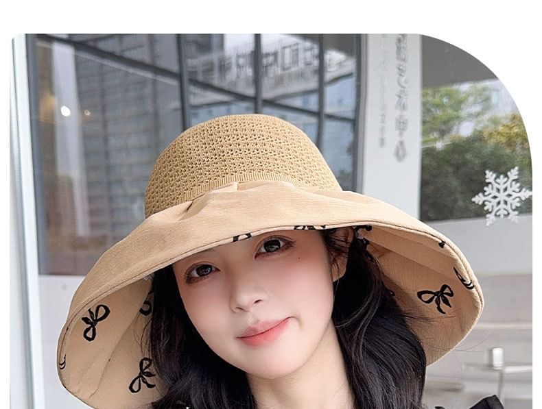 Straw Sun Print Hat Bow